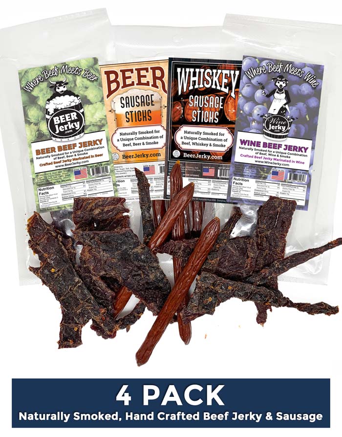 4Pack Beer and Wine Jerky Beer and Whiskey Sausage Sticks
