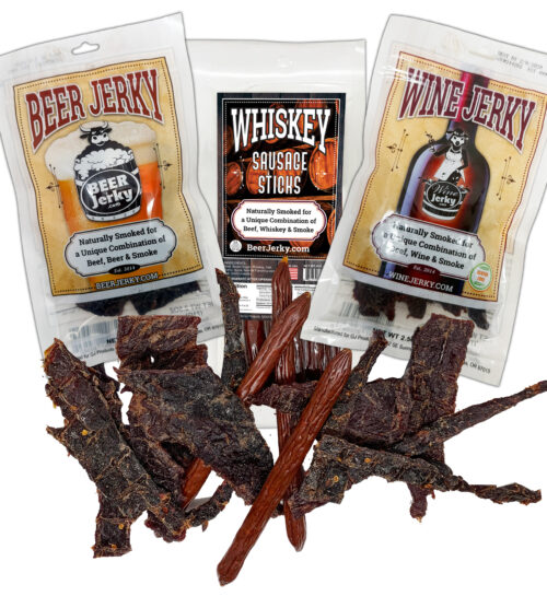 3-Pack: Beer Jerky, Wine Jerky, Whiskey Sausage Sticks
