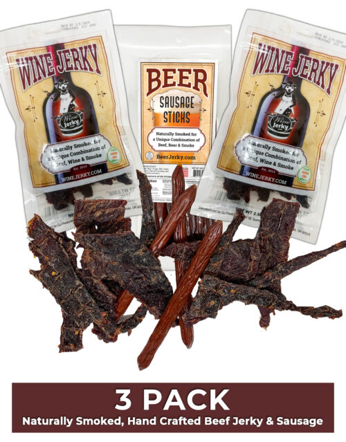 3-Pack: Wine Jerky (x2), Beer Sausage Sticks