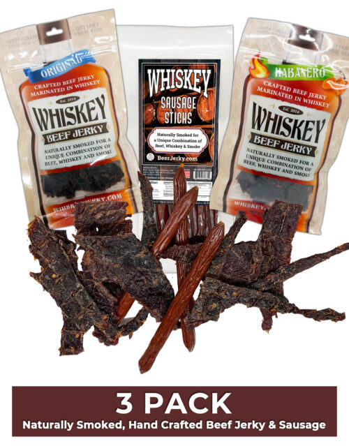3-Pack: Whiskey Original Jerky, Whiskey Habanero Jerky, Whiskey Sausage Sticks